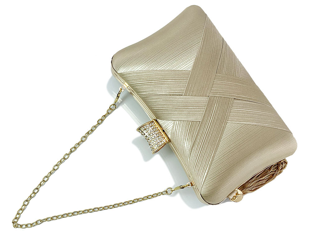 Golden Woven Diamond Tassel Clutch for Weddings & Parties | Elegant Women's Evening Bag - Image 11