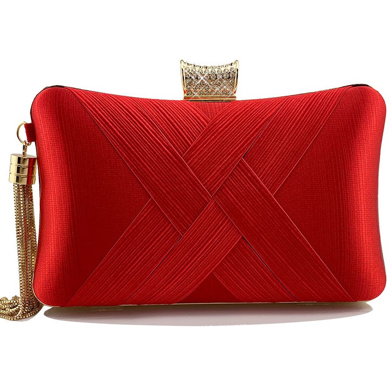 Golden Woven Diamond Tassel Clutch for Weddings & Parties | Elegant Women's Evening Bag - Image 4