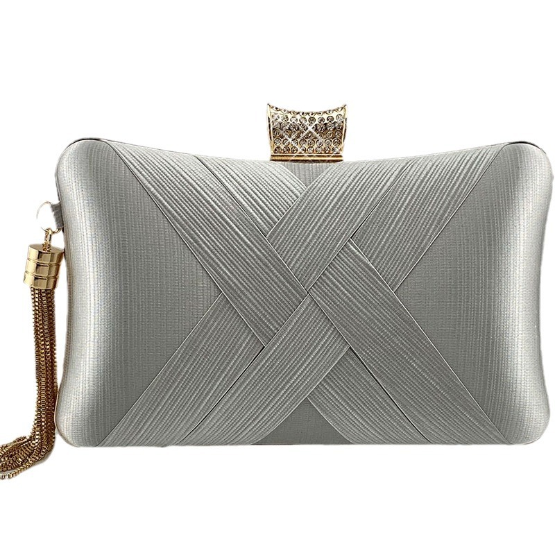 Golden Woven Diamond Tassel Clutch for Weddings & Parties | Elegant Women's Evening Bag - Image 5
