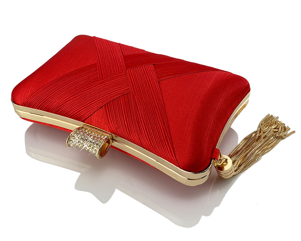 Golden Woven Diamond Tassel Clutch for Weddings & Parties | Elegant Women's Evening Bag - Image 6