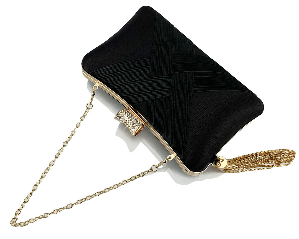 Golden Woven Diamond Tassel Clutch for Weddings & Parties | Elegant Women's Evening Bag - Image 7
