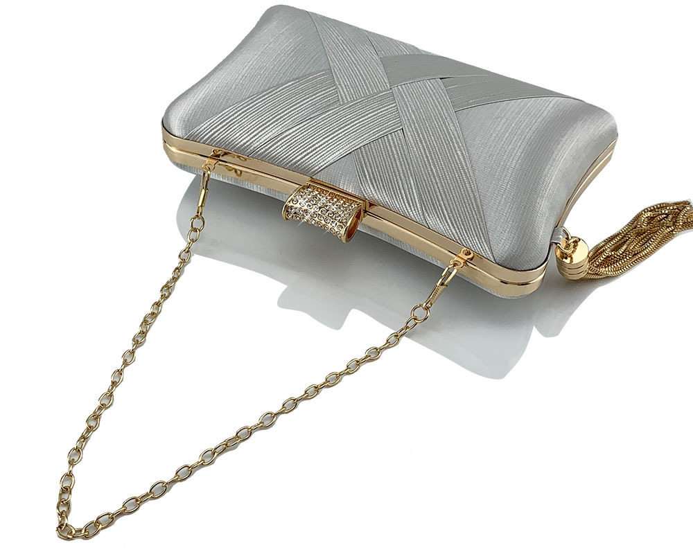 Golden Woven Diamond Tassel Clutch for Weddings & Parties | Elegant Women's Evening Bag - Image 9
