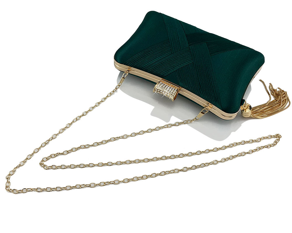Golden Woven Diamond Tassel Clutch for Weddings & Parties | Elegant Women's Evening Bag - Image 10