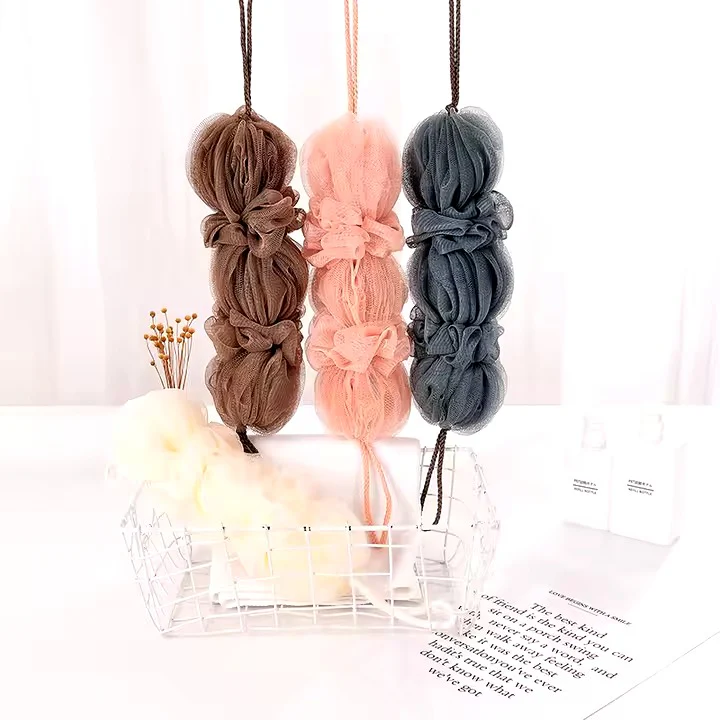 Premium Exfoliating Loofah Sponge Long Handle Shower Pouf for Body & Back Scrubbing (Random Color))