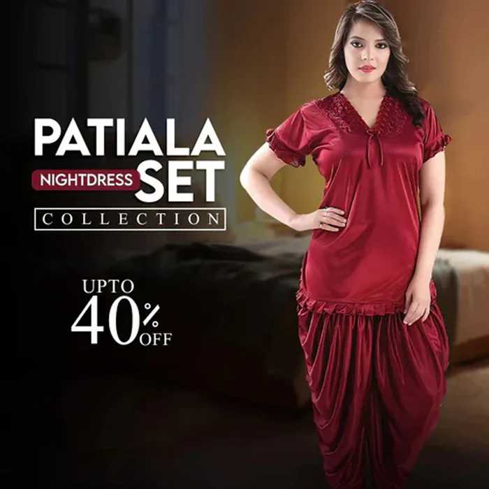 Women's Patiala Style 2-Piece Satin Night Suit - Image 3