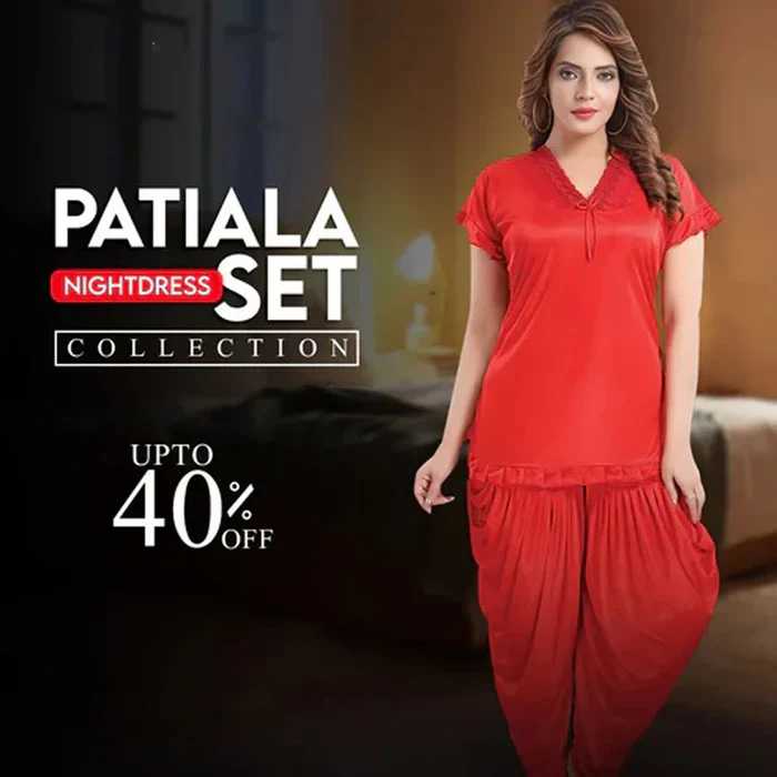 Women's Patiala Style 2-Piece Satin Night Suit - Image 6