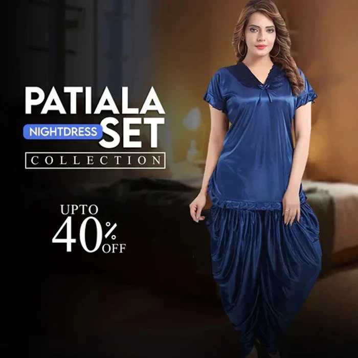 Women's Patiala Style 2-Piece Satin Night Suit - Image 4