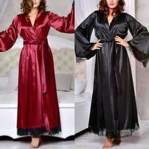 Luxury Satin Robe with Matching Lingerie – Full-Length Nightwear