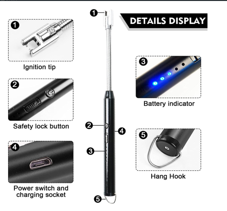Arc Lighter With Usb Charging,flameless Windproof,led Battery Display,safety Switch,rotate 360 Degrees,for Aromatherapy (random Colors) - Image 5
