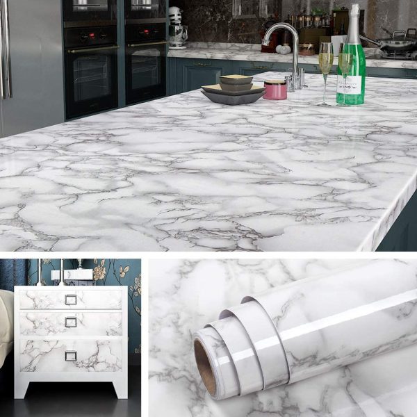 Black / white Marble Shade Self Adhesive Roll Sheet Sticker For Kitchen, Cupboard, Wall Anti Oil And Heat Resistant Wallpaper - Image 5