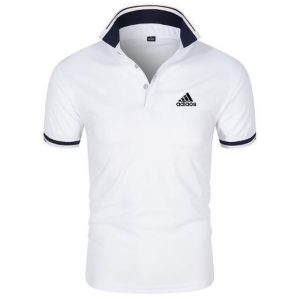 Men Slim Fit Polo Shirt White Navy Trim