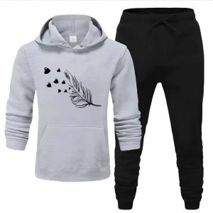 New Arrival Zipper Black Hoodie & Black Trouser Tracksuit with Cute Shoulder Flower Print for Women & Girls