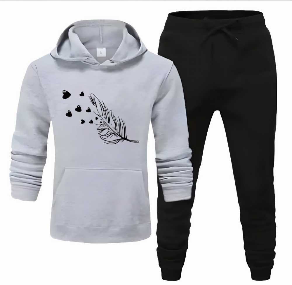 New Arrival Zipper Black Hoodie & Black Trouser Tracksuit with Cute Shoulder Flower Print for Women & Girls