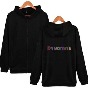 Black DYMATIME BTS Printed Zipper Hoodie for Women & Girls – Premium Winter Zip-Up Hoodie with Drawstring & Pocket | Stylish BTS Fan Hoodie