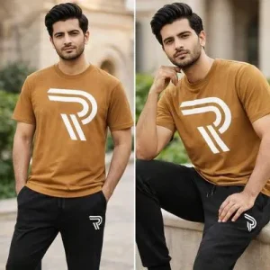 Men R-Logo Cotton Track Suit Brown Black Slim Fit – Stylish Casual Sportswear