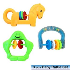 Baby Rattle Set 3-Piece Green ABS Toy for Babies 0-3 Years | Infant Teething & Sensory Toys