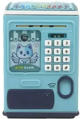 Blue ATM Money Box for Kids with Password Protection – Electronic Cash Saving Bank | Coin & Note Saving Toy