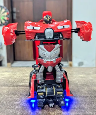 Autobots 1:18 Scale RC Transformer Car One-Key Deform Robot with LED Lights Remote Control Red Toy for Kids