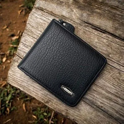 Black Leather Wallet for Men with Zipper Closure – Premium Men's Zip Wallet in Black, Brown & Dark Brown for Daily Use in Pakistan - Image 2