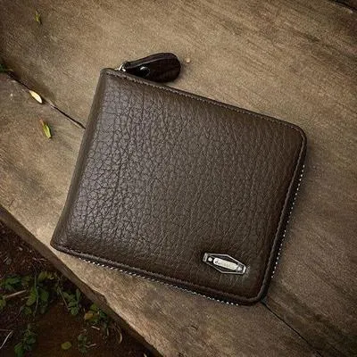 Black Leather Wallet for Men with Zipper Closure – Premium Men's Zip Wallet in Black, Brown & Dark Brown for Daily Use in Pakistan - Image 3