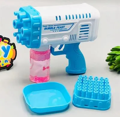 Bubble Gun Toy for Kids Outdoor Summer Play Blue Automatic Bubble Blaster with Bubble Solution - Image 2