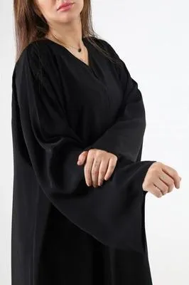 Black V-Neck Abaya for Women 57" Length | Premium Nida Fabric Modest Abaya - Image 4