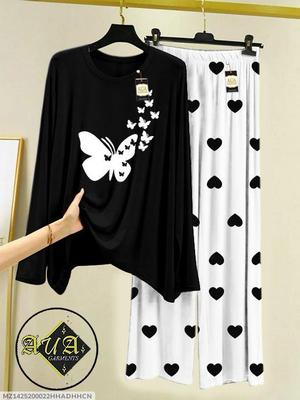 Black & White Printed Women's Nightwear Set – Soft & Breathable 2 Piece Sleepwear ( Standard Size ) - Image 3
