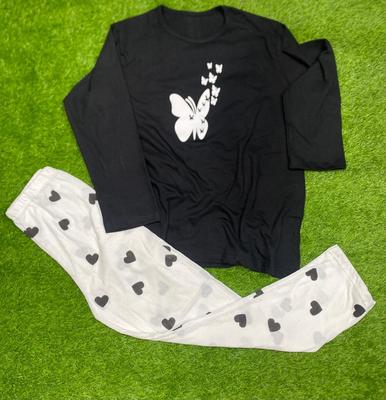 Black & White Printed Women's Nightwear Set – Soft & Breathable 2 Piece Sleepwear ( Standard Size ) - Image 2