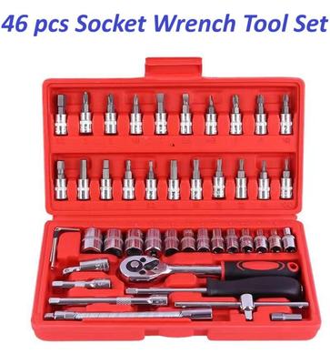 46-Piece Socket Wrench Tool Set Stainless Steel with Red Storage Case – Ratchet Repair Kit - Image 2