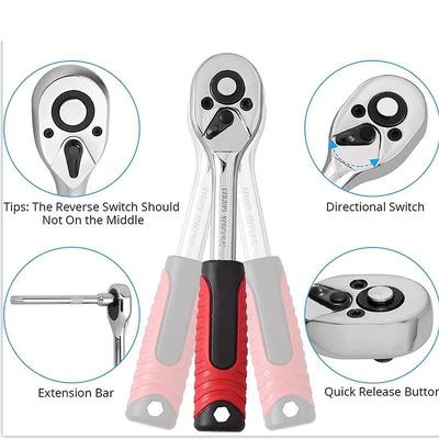 46-Piece Socket Wrench Tool Set Stainless Steel with Red Storage Case – Ratchet Repair Kit - Image 3