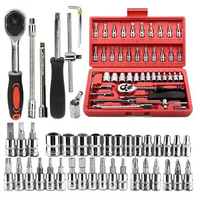 46-Piece Socket Wrench Tool Set Stainless Steel with Red Storage Case – Ratchet Repair Kit - Image 4