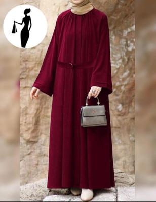Burgundy Georgette Full Abaya with Belt for Women | Maroon Modest Wear Abaya - Image 2