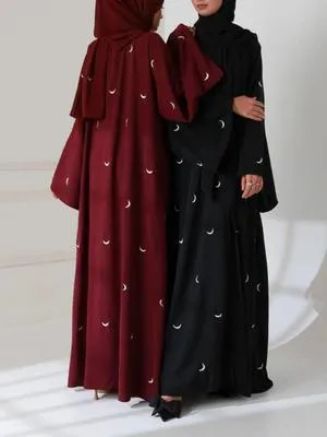 Maroon Georgette Embroidered Abaya with Moon Design | Elegant Embroidered Abaya for Women - Image 5