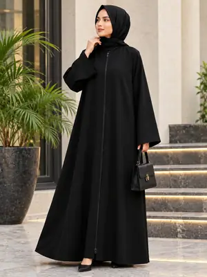 Nida Plain Zipper Full Abaya Black for Women | Elegant Modest Abaya - Image 2