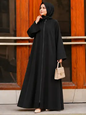 Nida Plain Zipper Full Abaya Black for Women | Elegant Modest Abaya - Image 3