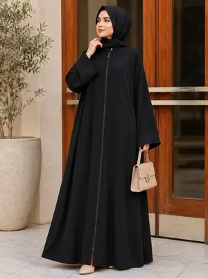 Nida Plain Zipper Full Abaya Black for Women | Elegant Modest Abaya - Image 4