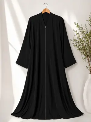 Nida Plain Zipper Full Abaya Black for Women | Elegant Modest Abaya - Image 5
