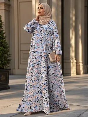 Georgette Printed Classic Abaya for Women | Floral Printed Long Abaya with Hidden Side Pocket - Image 2