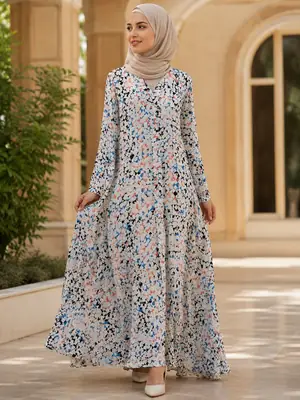 Georgette Printed Classic Abaya for Women | Floral Printed Long Abaya with Hidden Side Pocket - Image 4
