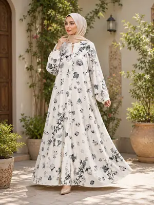 Georgette Printed Classic Abaya for Women | Floral Print Abaya with Hidden Side Pocket - Image 2