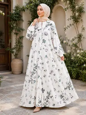Georgette Printed Classic Abaya for Women | Floral Print Abaya with Hidden Side Pocket - Image 3