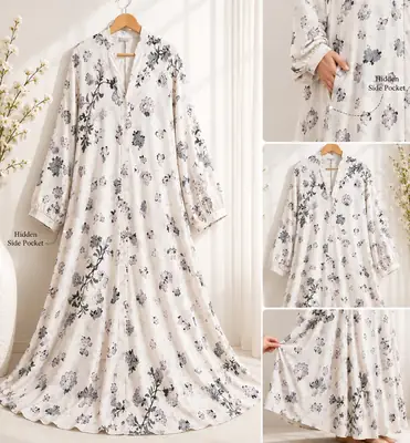 Georgette Printed Classic Abaya for Women | Floral Print Abaya with Hidden Side Pocket - Image 4