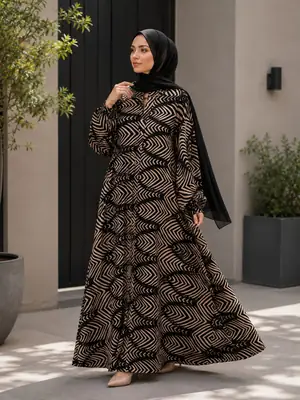 Georgette Printed Classic Abaya for Women | Black & White Printed Abaya with Hidden Pocket - Image 2