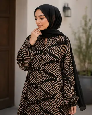 Georgette Printed Classic Abaya for Women | Black & White Printed Abaya with Hidden Pocket - Image 3