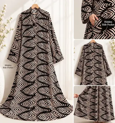 Georgette Printed Classic Abaya for Women | Black & White Printed Abaya with Hidden Pocket - Image 4
