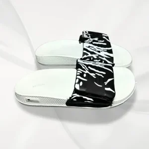 Men Black Printed Slide Slippers – White Foam Comfortable All Season Casual Sandals