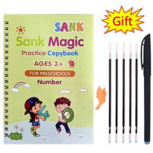 SANK Montessori Reusable Magic Practice Book Set – 4 Magic Books with Pen, 10 Refills & Writing Grip