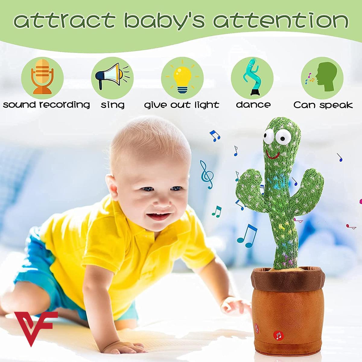 Dancing Cactus Plush Toy – Electronic Singing, Talking & Shaking Musical Toy with Voice Recording for Kids - Image 4