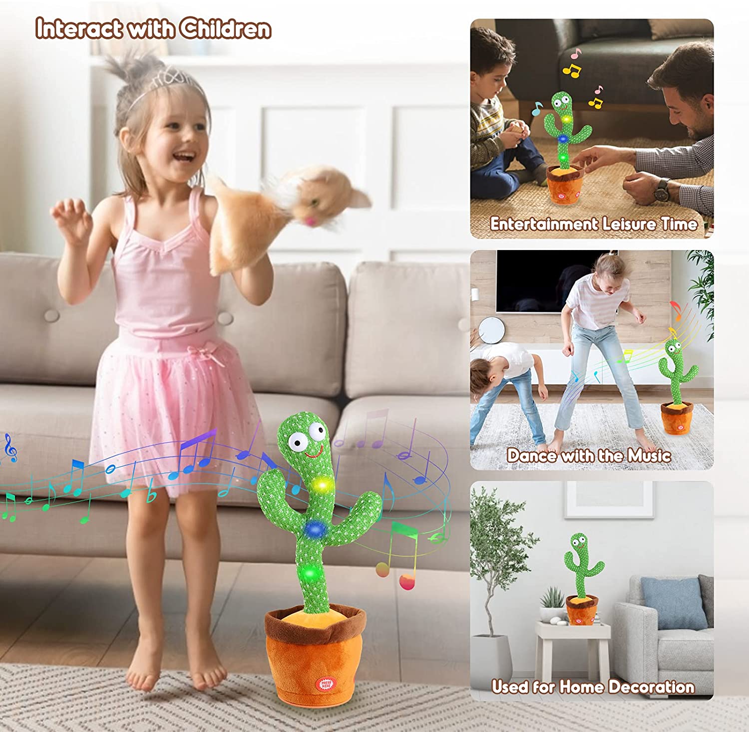 Dancing Cactus Plush Toy – Electronic Singing, Talking & Shaking Musical Toy with Voice Recording for Kids - Image 6
