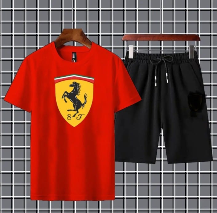Ferrari-Inspired Logo T-Shirt & Shorts Set - Image 2
